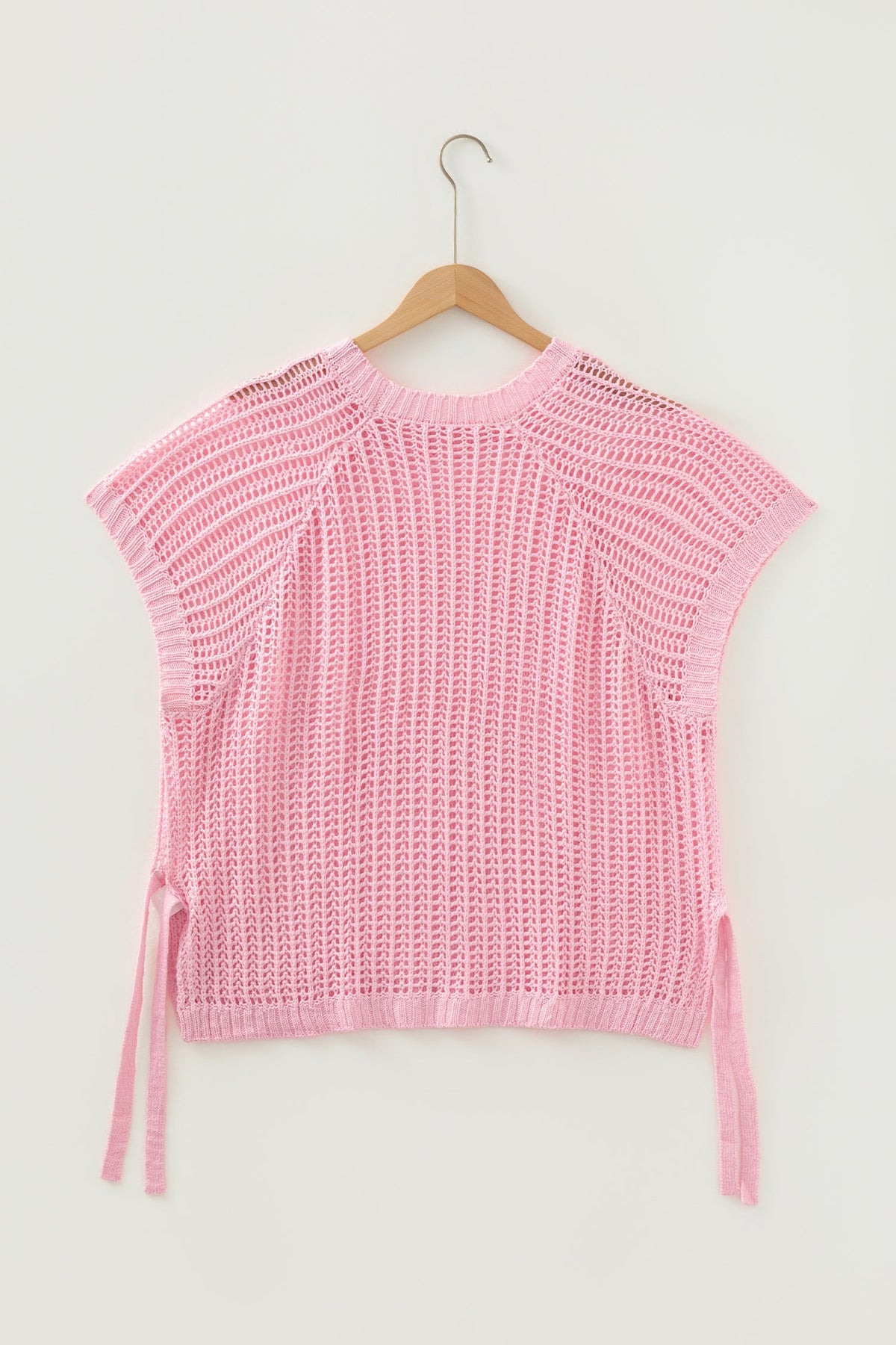 Plus Size Crochet Bow Tie Short Sleeve Sweater