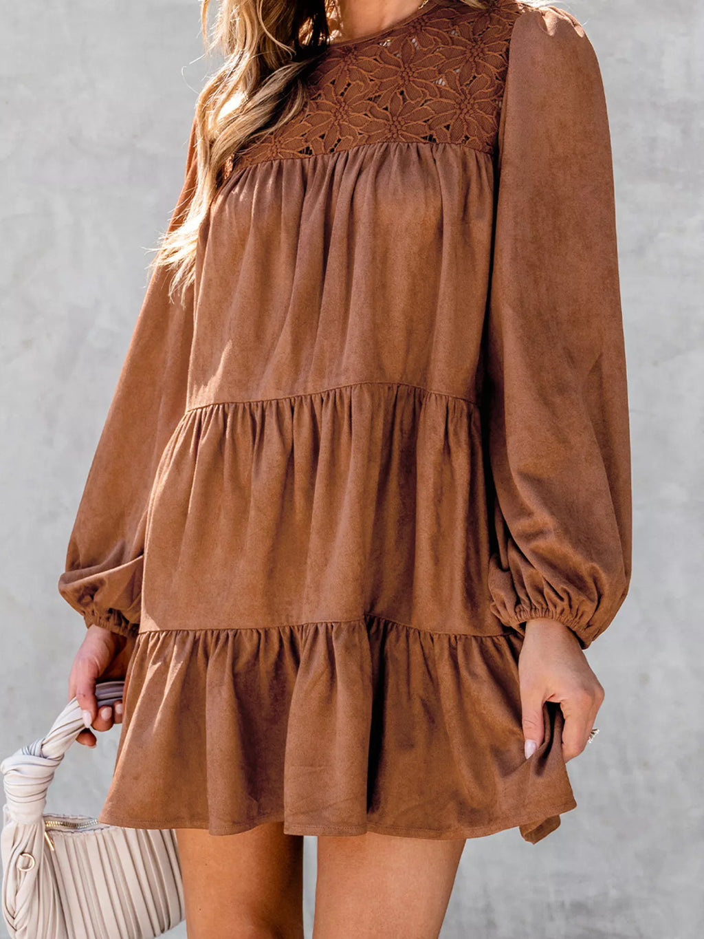 Floral Lace Crochet Tiered Ruffled Mini Dress