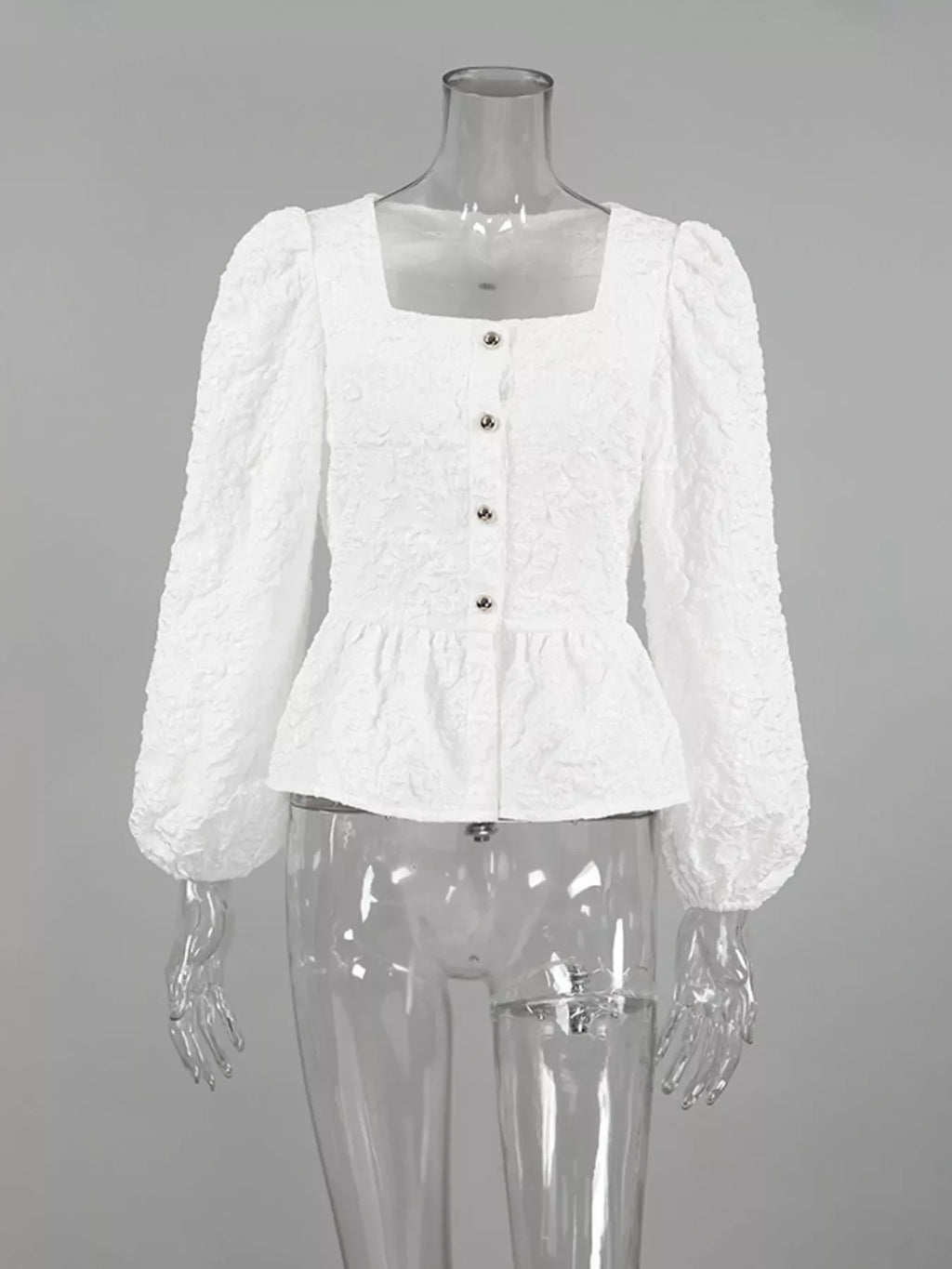 Square Neck Textured Peplum Blouse