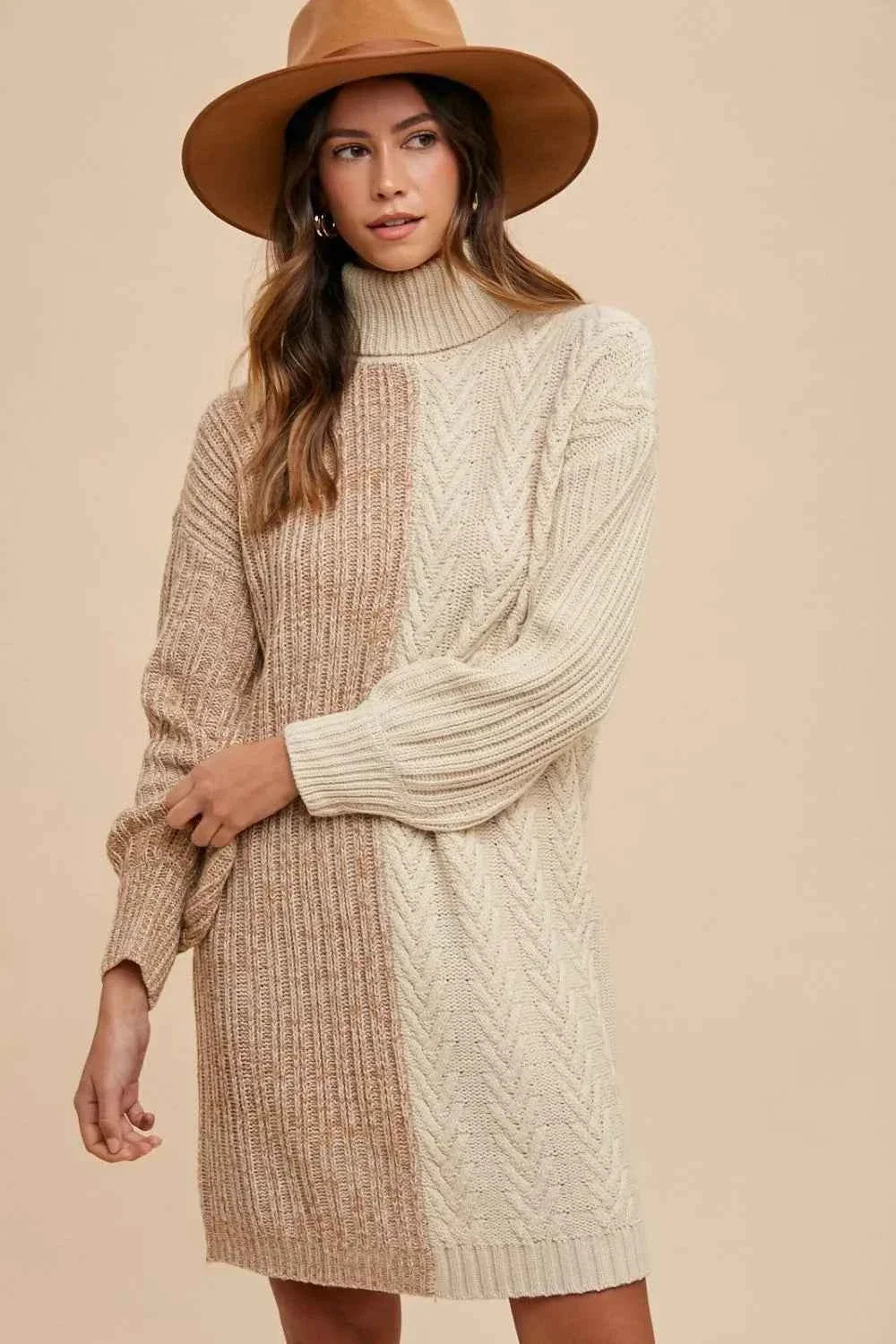 Color Block Turtleneck Sweater Dress