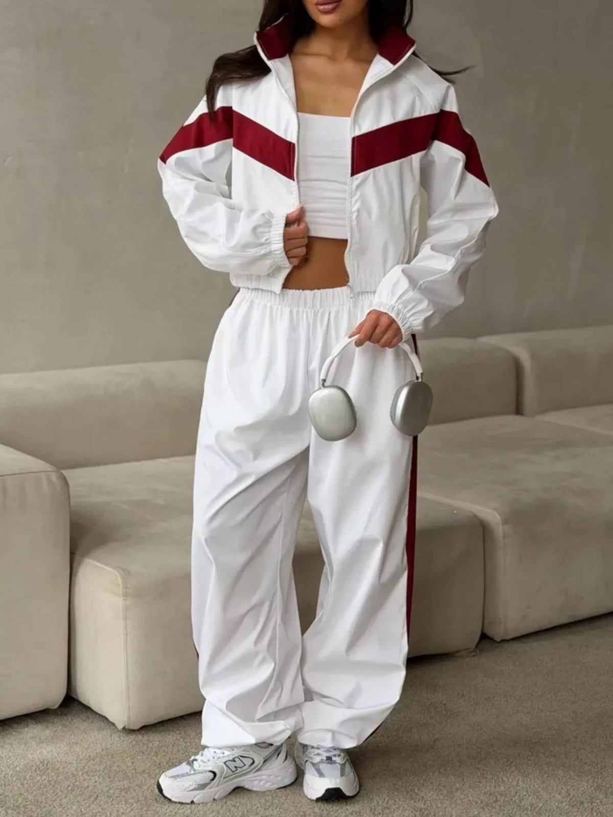 Color Block Zip Up Outerwear and Pants Set