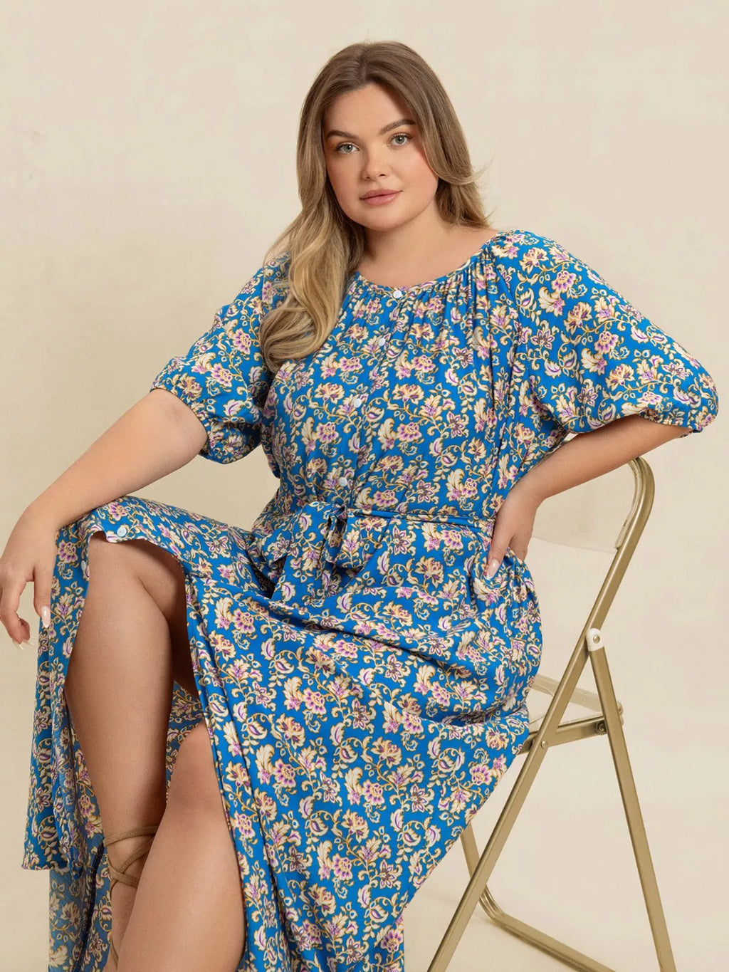 Floral Print Maxi Dress with Side Slit
