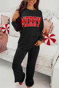 Black MERRY Corded Long Sleeve Top and Pockets Pants Set
