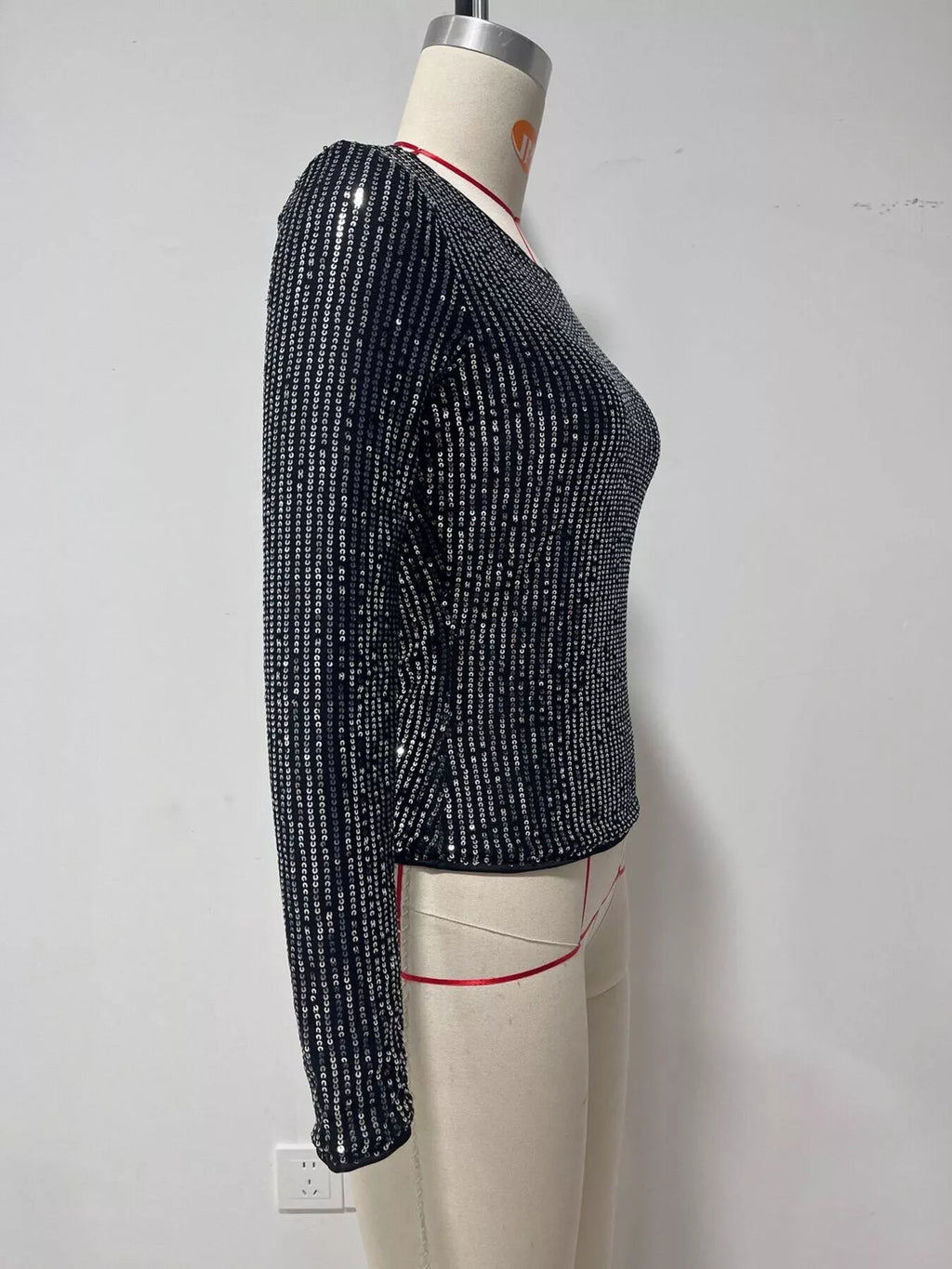 Sequin Long Sleeve Crop T-Shirt