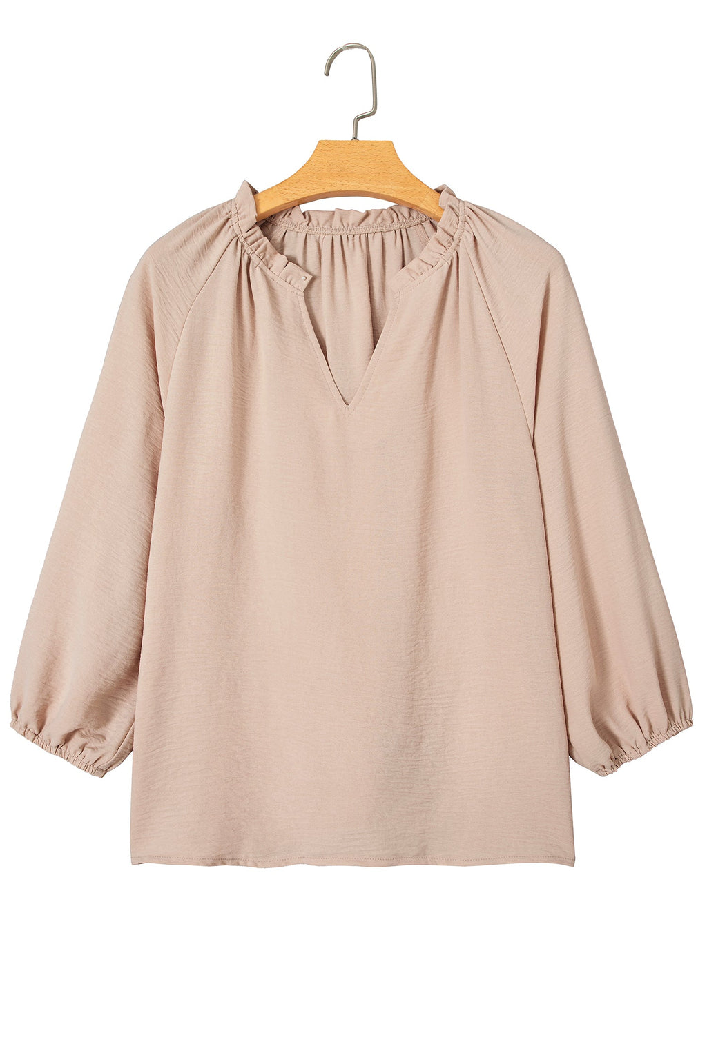 Parchment V Neck Gathered Cuff Three Quarter Sleeve Blouse