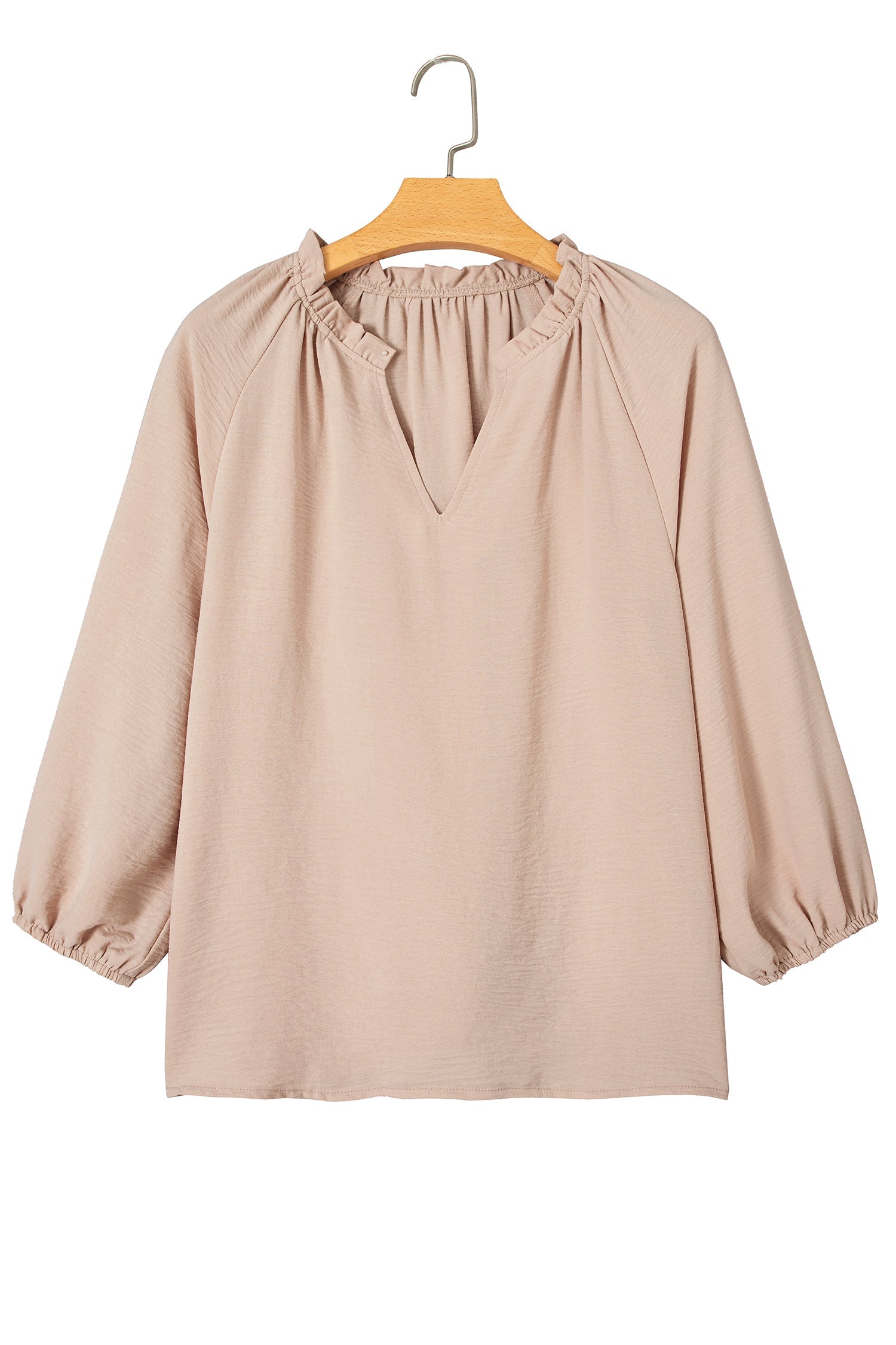 Parchment V Neck Gathered Cuff Three Quarter Sleeve Blouse