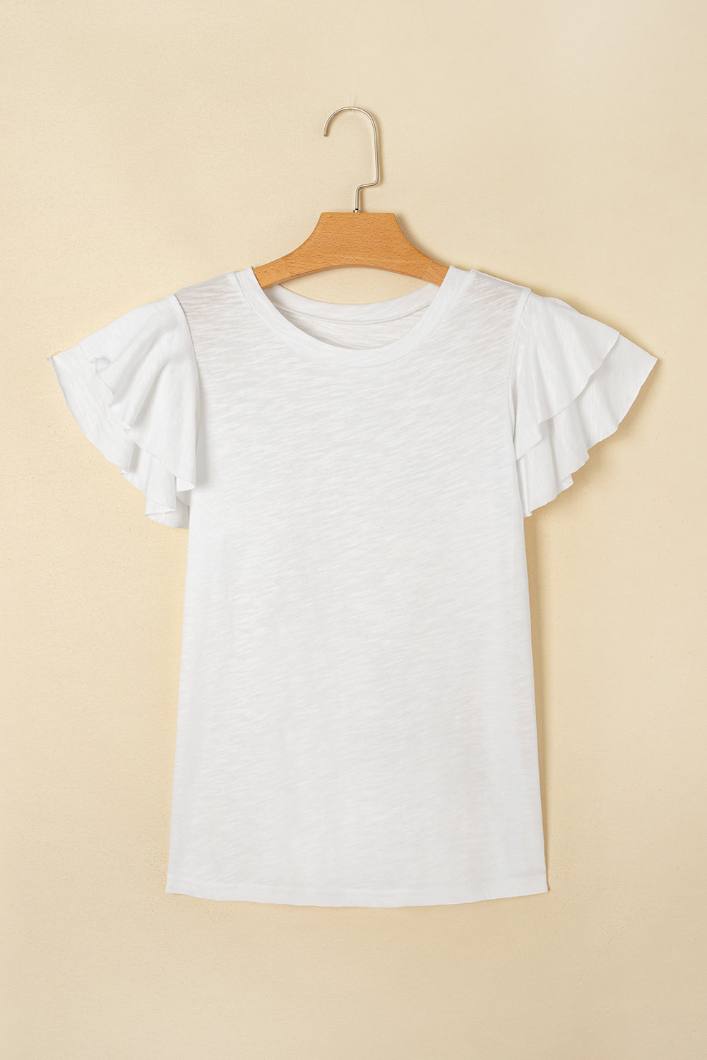 Solid Layered Ruffle Short Sleeve Round Neck Top