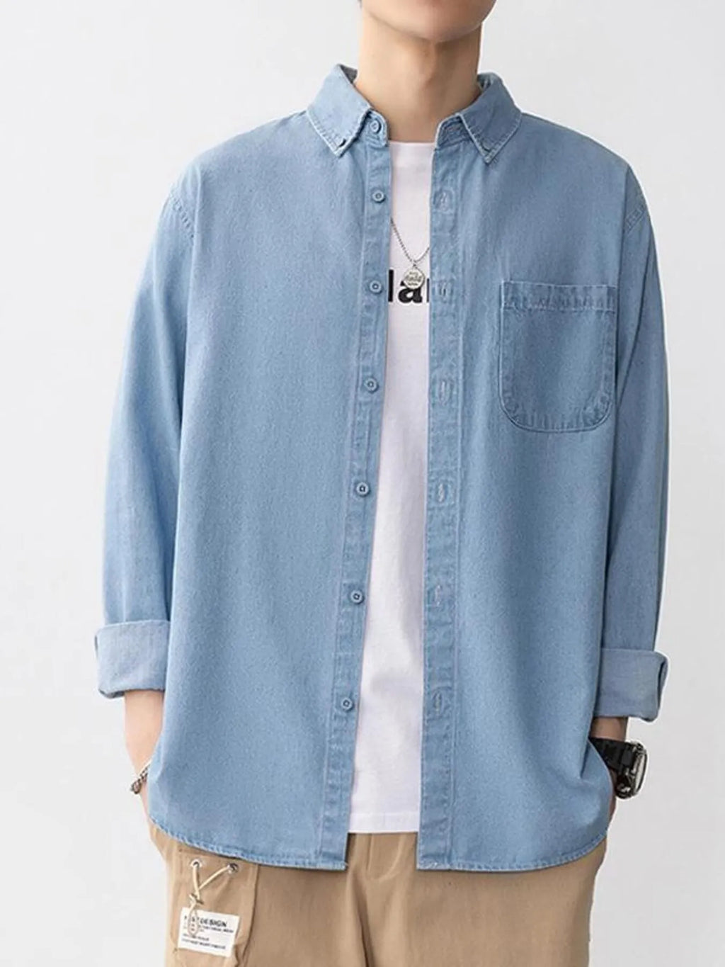 Men's Plus Size Button Up Long Sleeve Denim Shirt