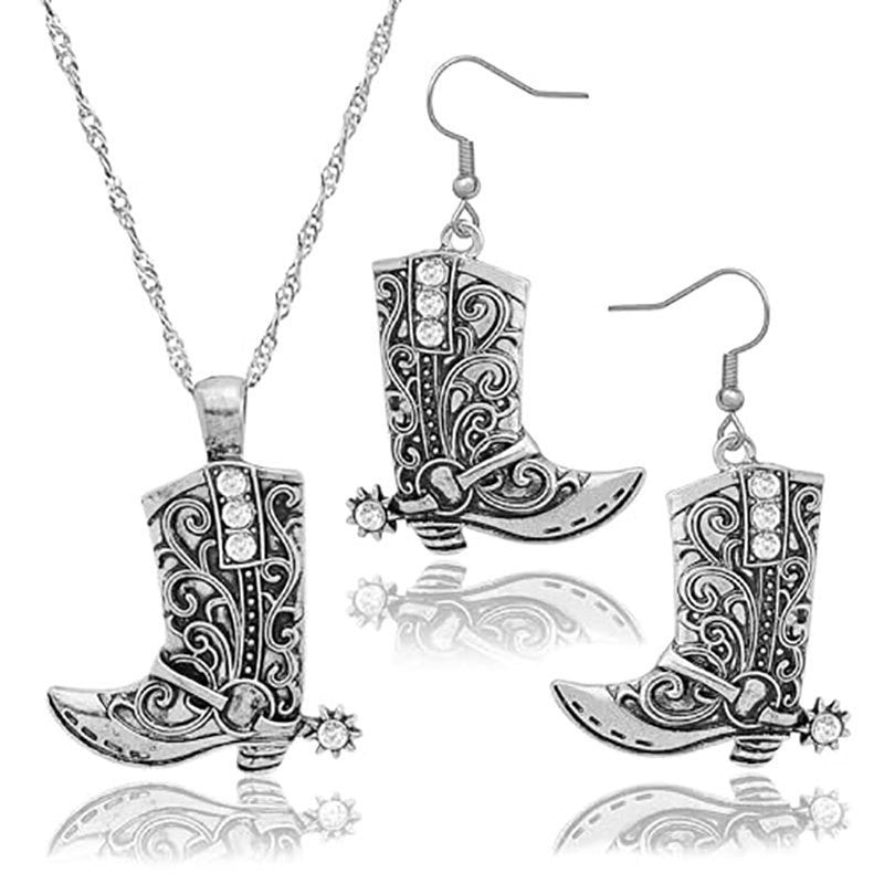 European And American Cross-Border New Fashion Bohemian Style Earrings Personalized Punk Western Cowboy Earrings Necklace Set