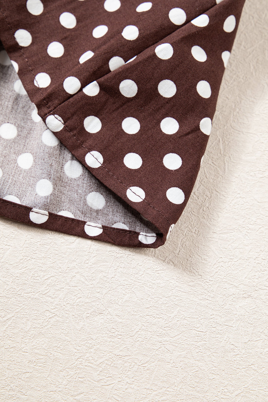 Brown Polka Dot Ruffled High Neck Shirred Ruffle Hem Blouse