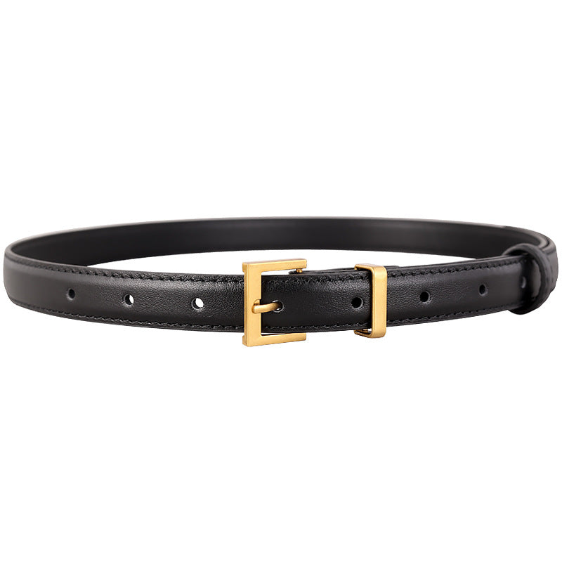 Leather Skinny Belt with Golden Buckle