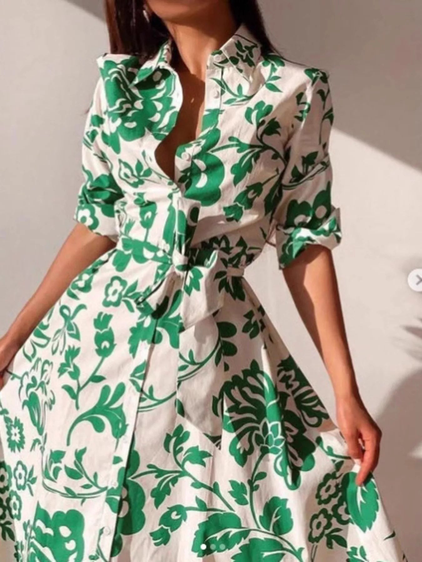 Elegant Floral Print Shirt Dress with Belt