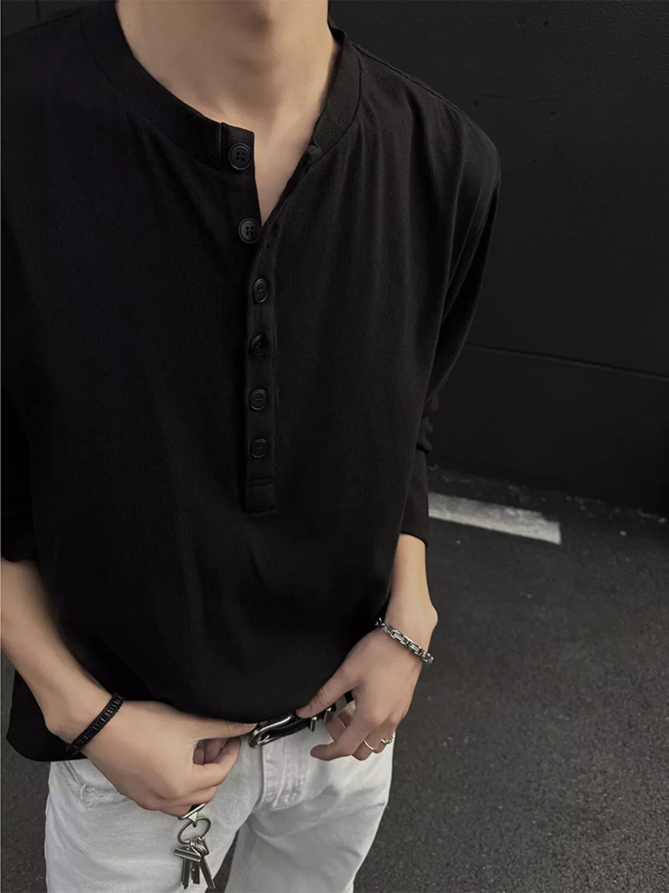 Men's Plus Size Button Detail Long Sleeve Henley T-Shirt