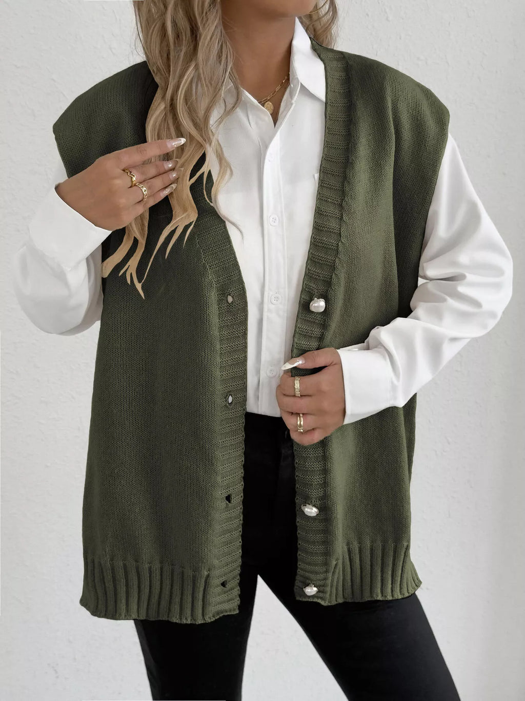 V-Neck Button-Front Knit Sweater Vest