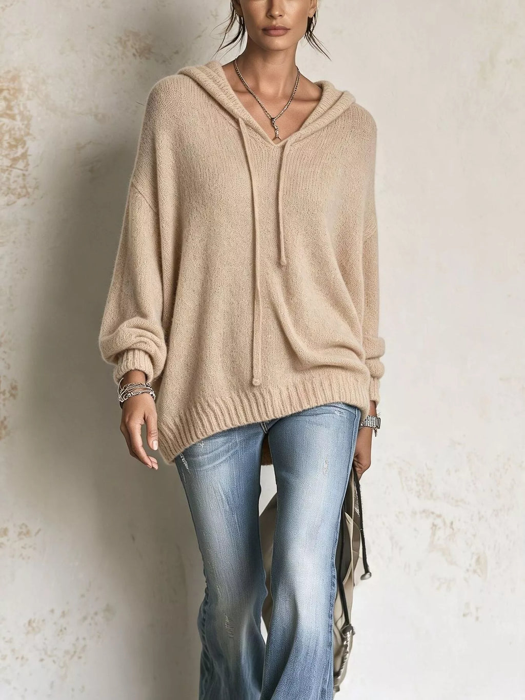Full Size Drawstring Ribbed Hem Hooded Sweater Plus Size