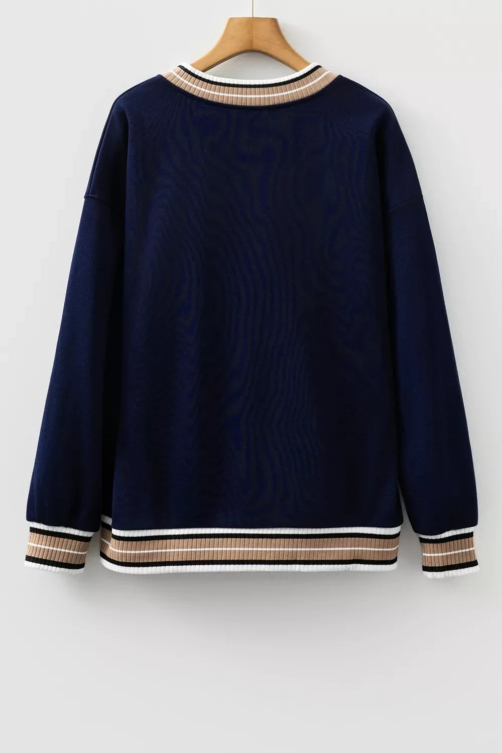 Contrast Striped Trim V Neck Sweatshirt