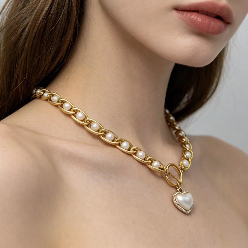 Chunky Pearl and Heart Pendant Necklace