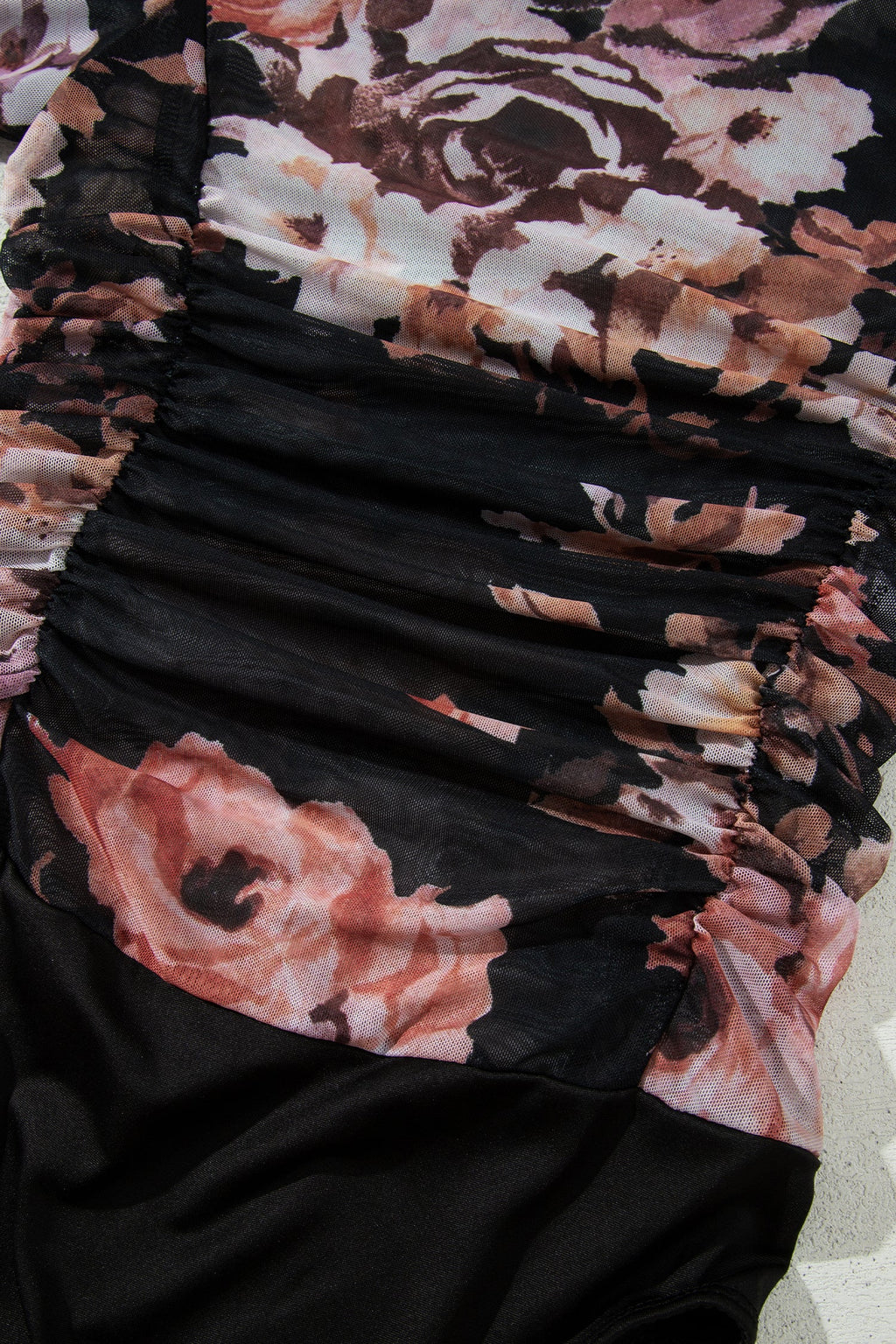 Brown Floral Mesh Long Sleeve High Neck Bodysuit