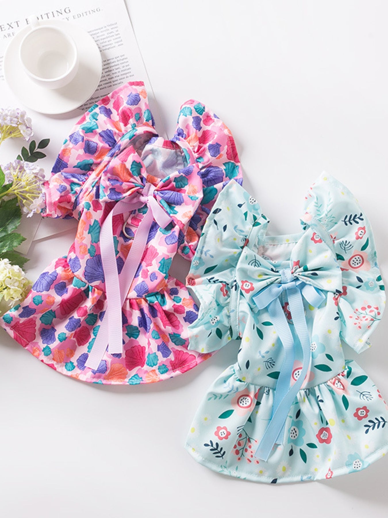 Floral Print Bow Decor Pet Dress