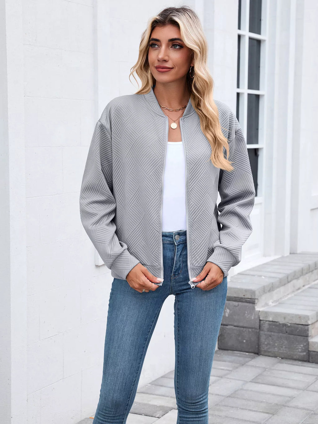 Textured Zip Up Jacket
