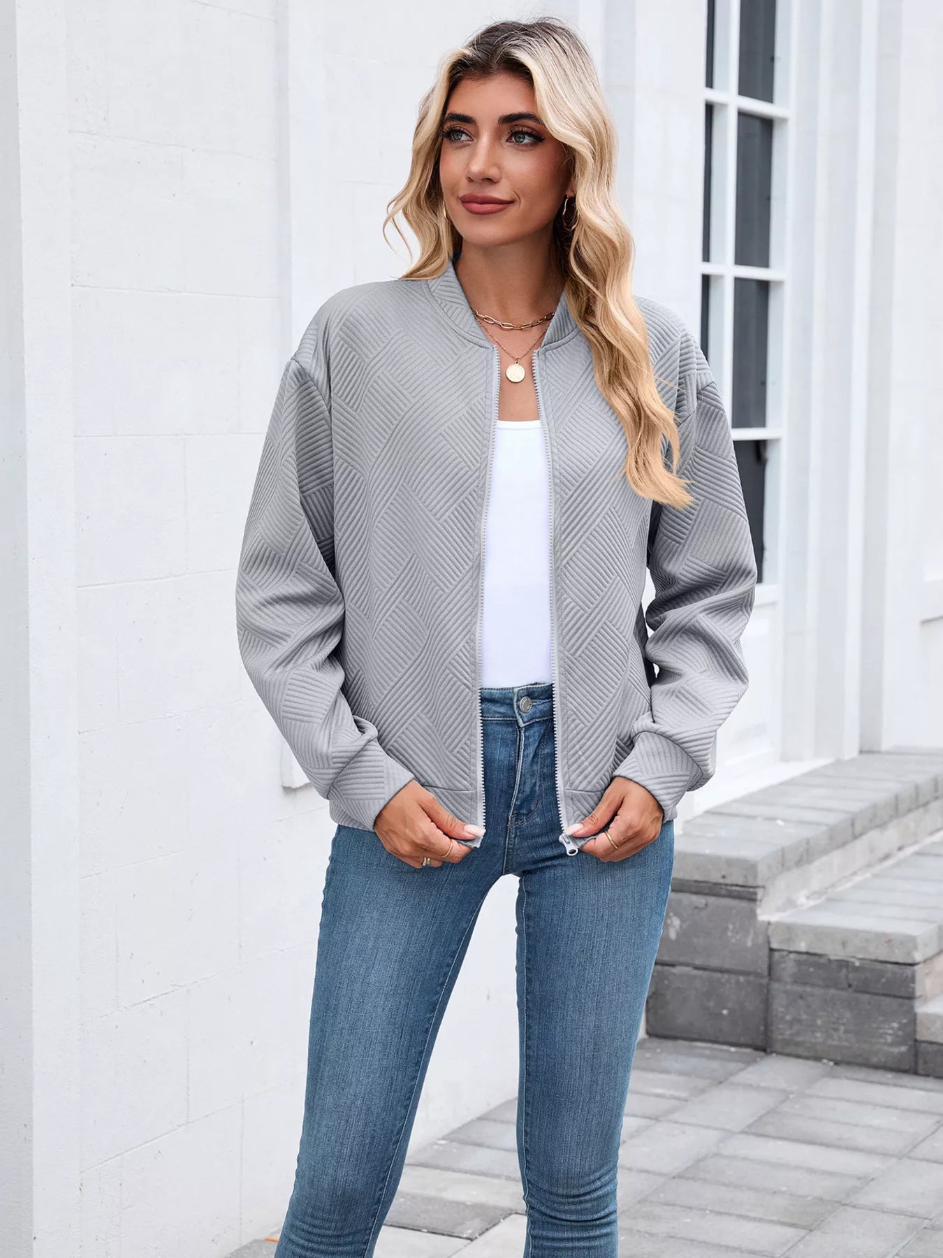 Textured Zip Up Jacket