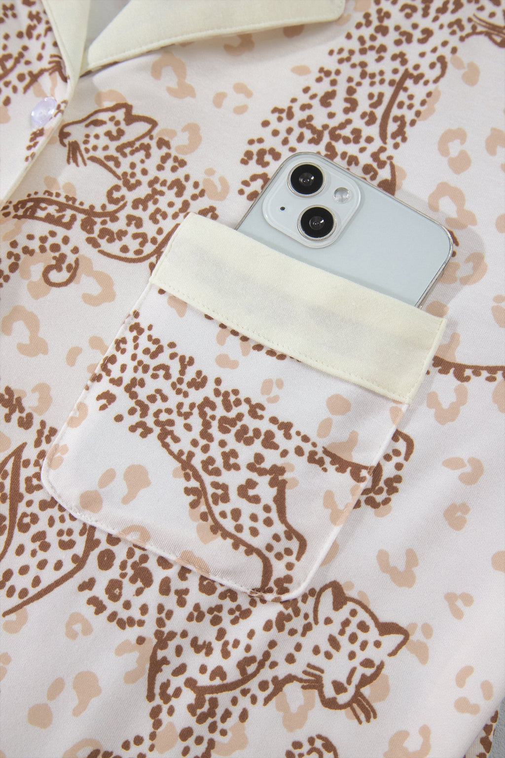 Yellow Leopard Print Colorblock Pocket Placket Long Sleeve Lounge Set