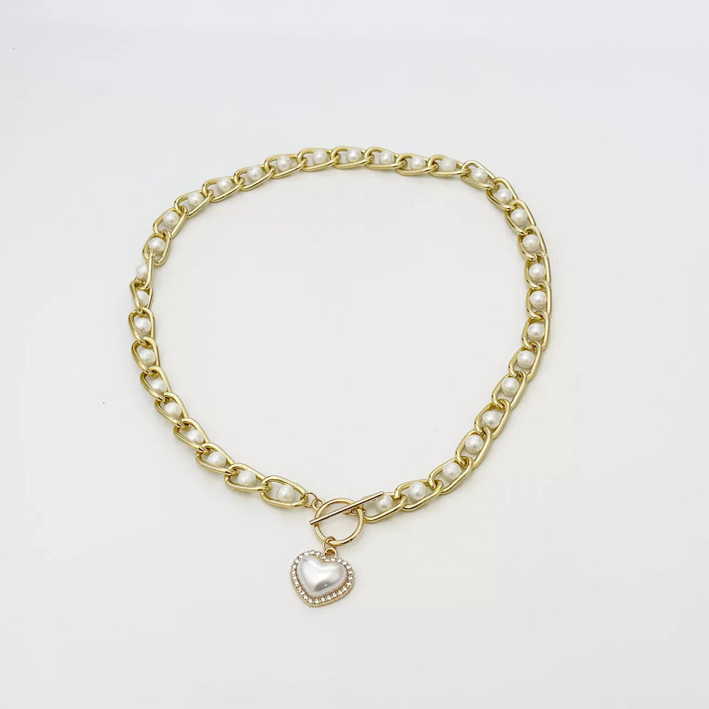Chunky Pearl and Heart Pendant Necklace