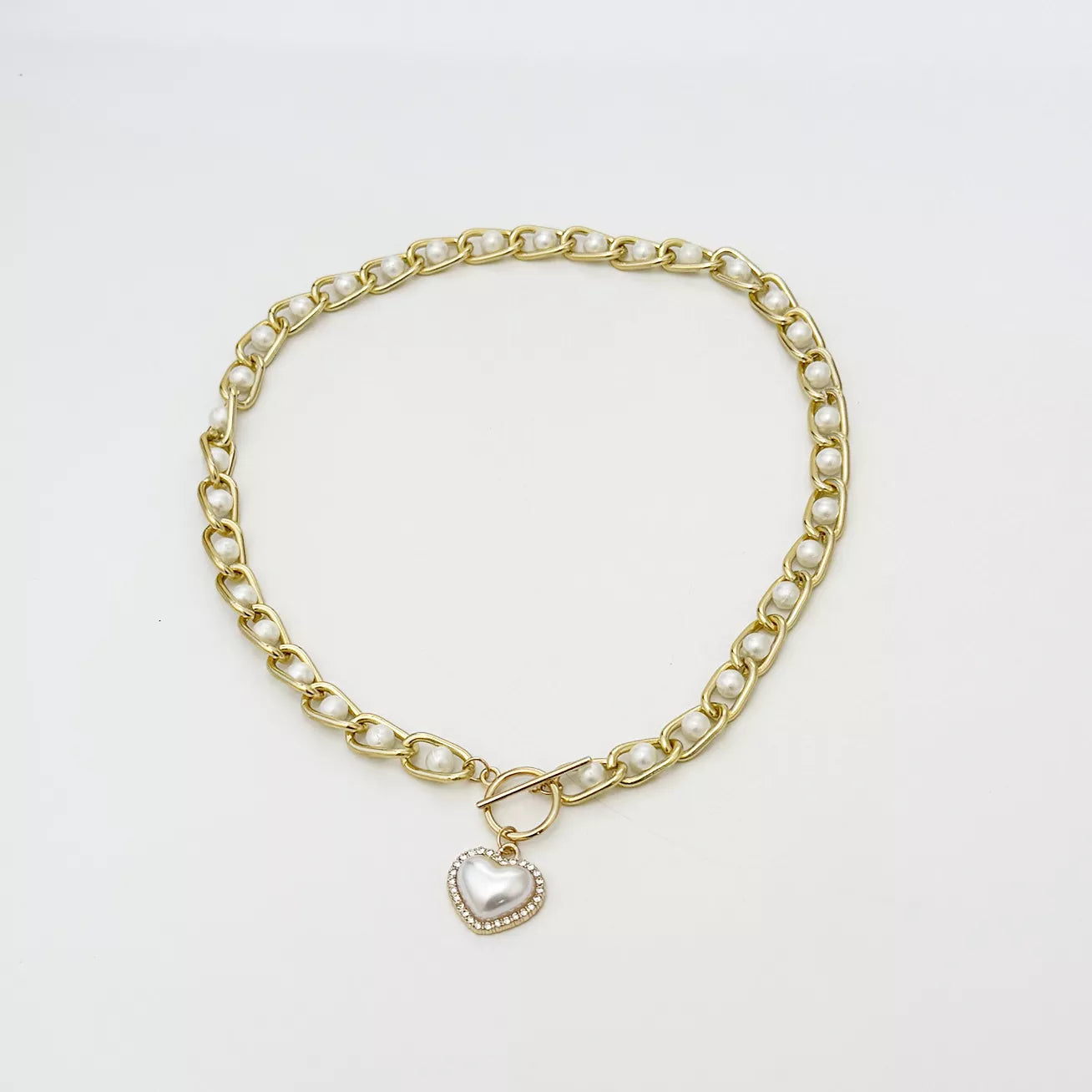 Chunky Pearl and Heart Pendant Necklace