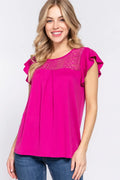Ruffle Sleeve Lace Knit Top