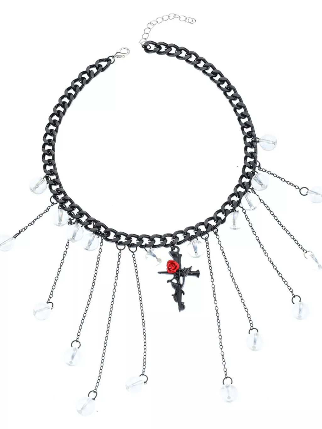 Gothic Rose Cross Dangle Necklace