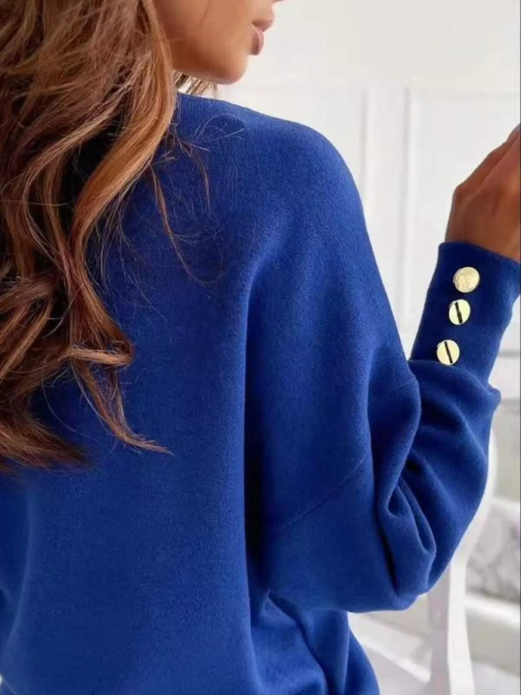 V-Neck Button Cuff Top