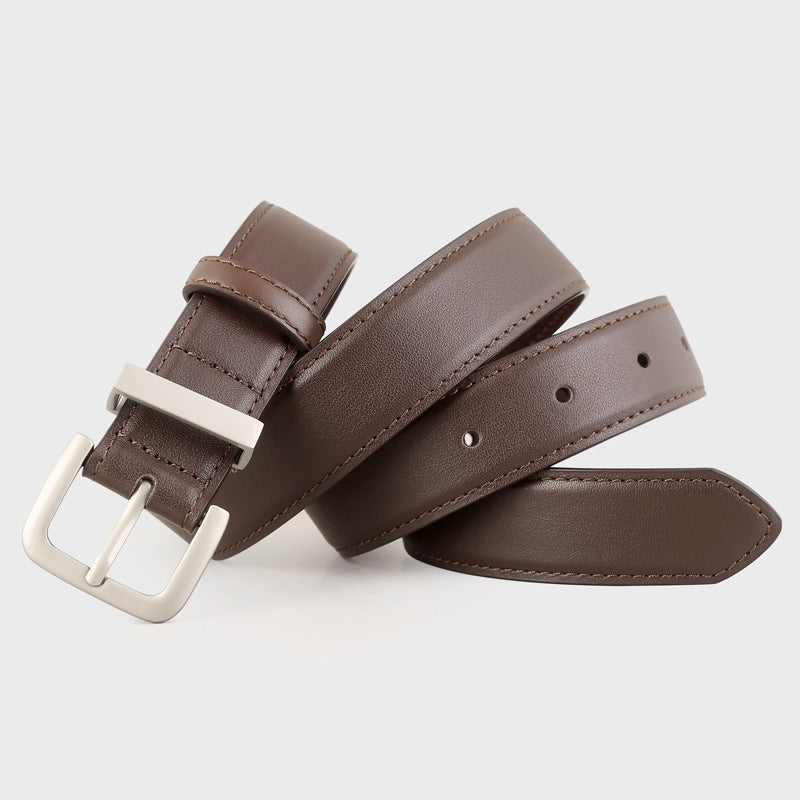 Classic Leather Belt with Silver Buckle