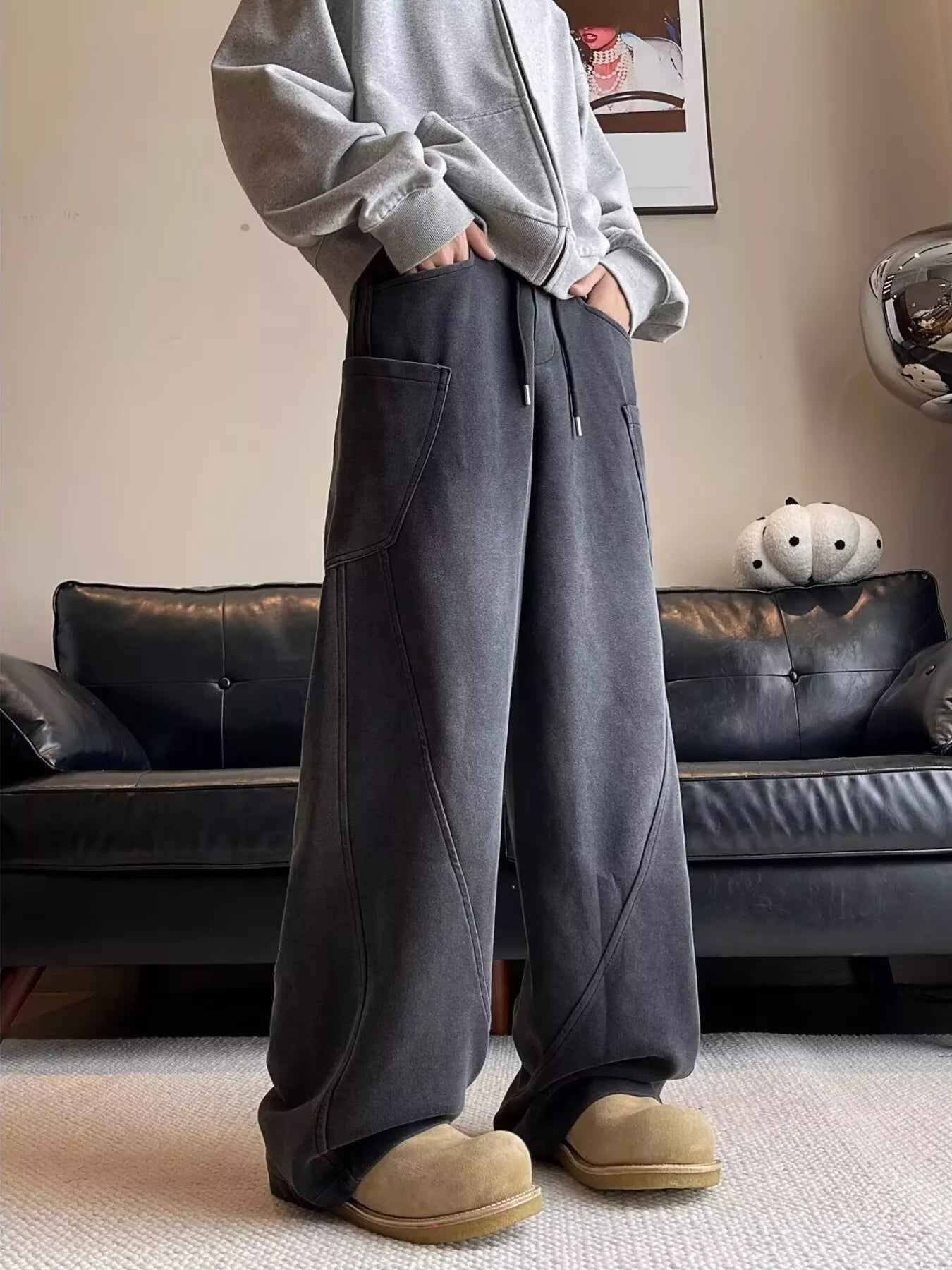 Men's Plus Size Vintage Wash Wide Leg Pants