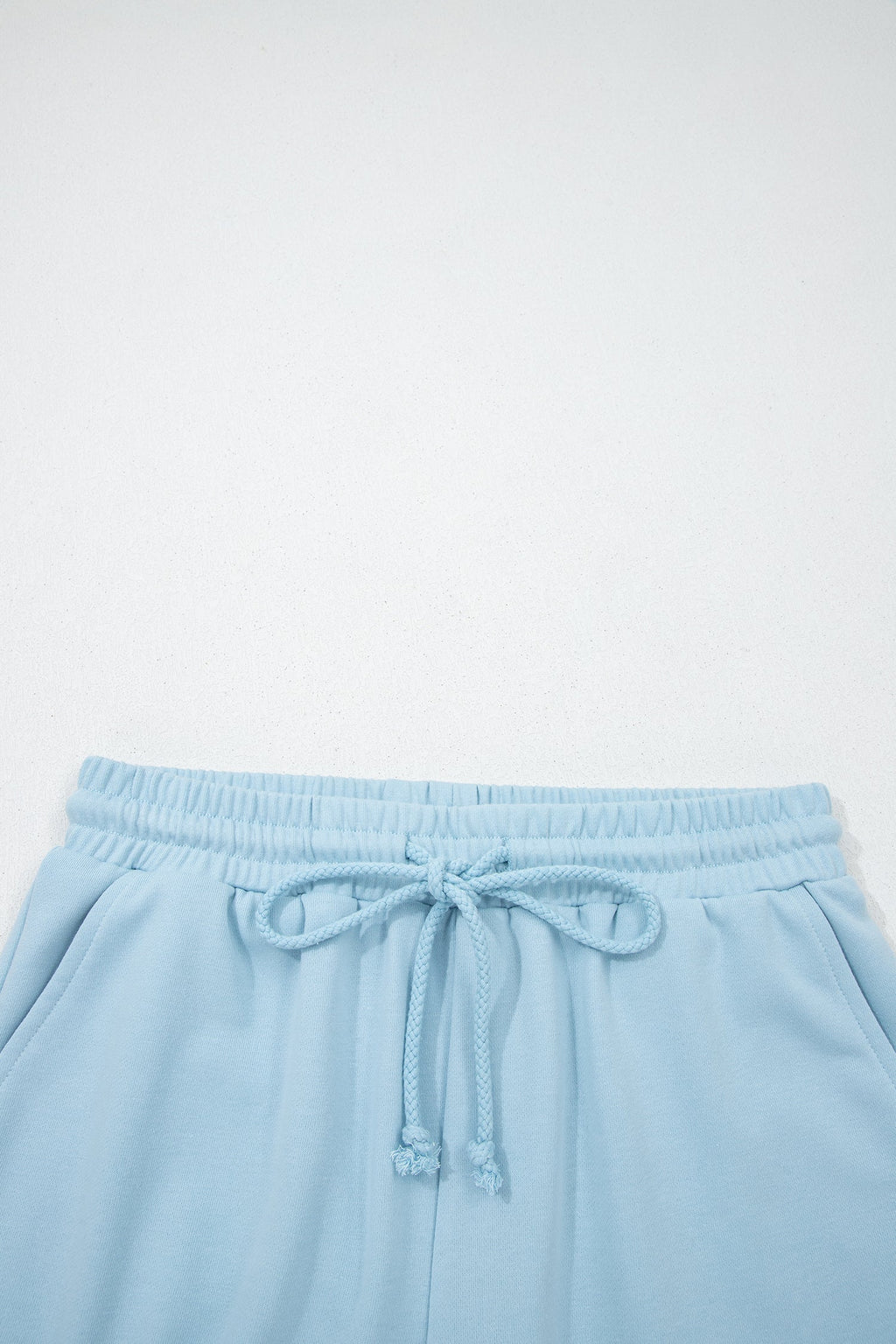 Mist Blue Solid Color Loose Tee Drawstring Shorts 2pcs Outfit