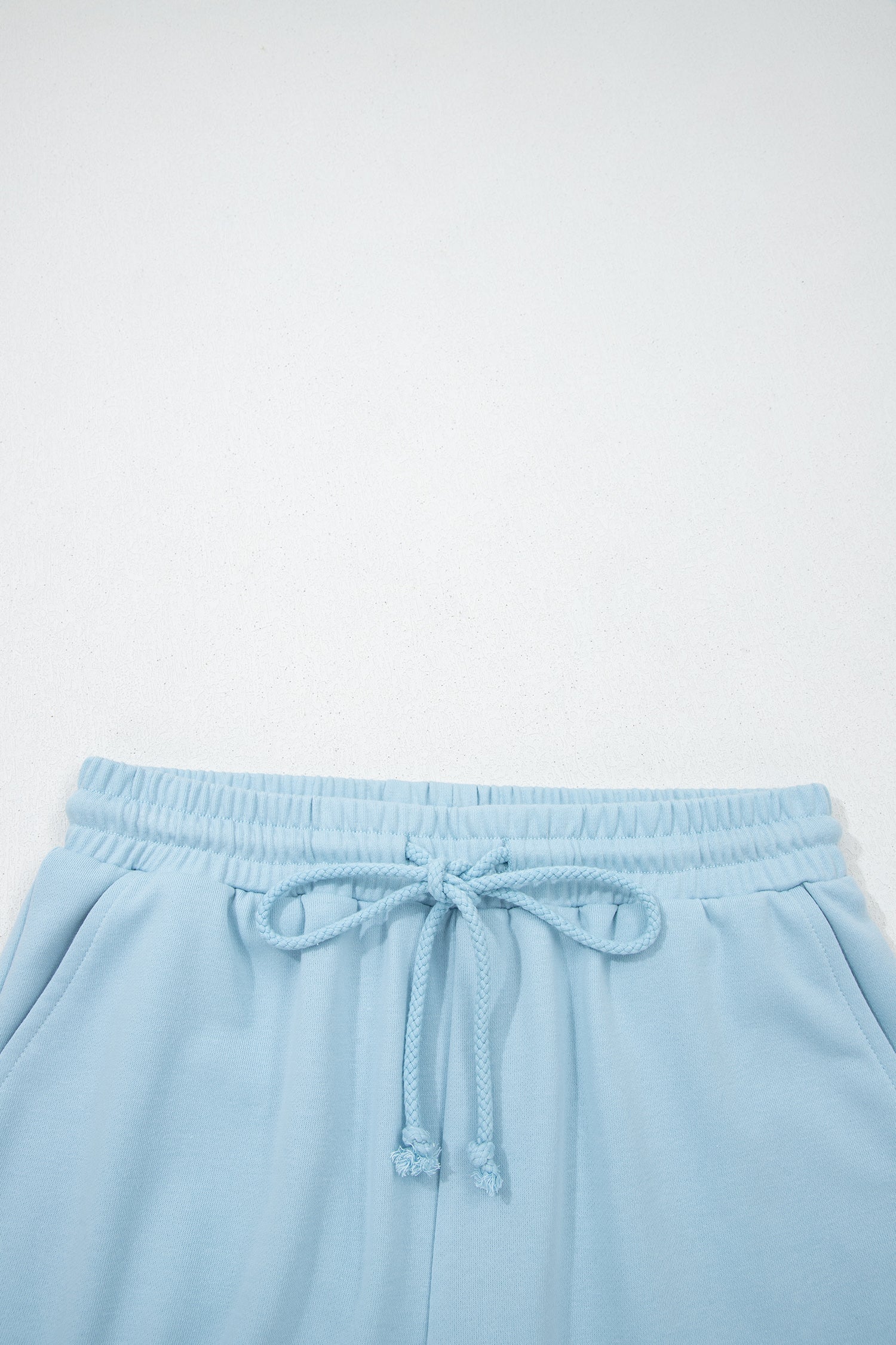 Mist Blue Solid Color Loose Tee Drawstring Shorts 2pcs Outfit