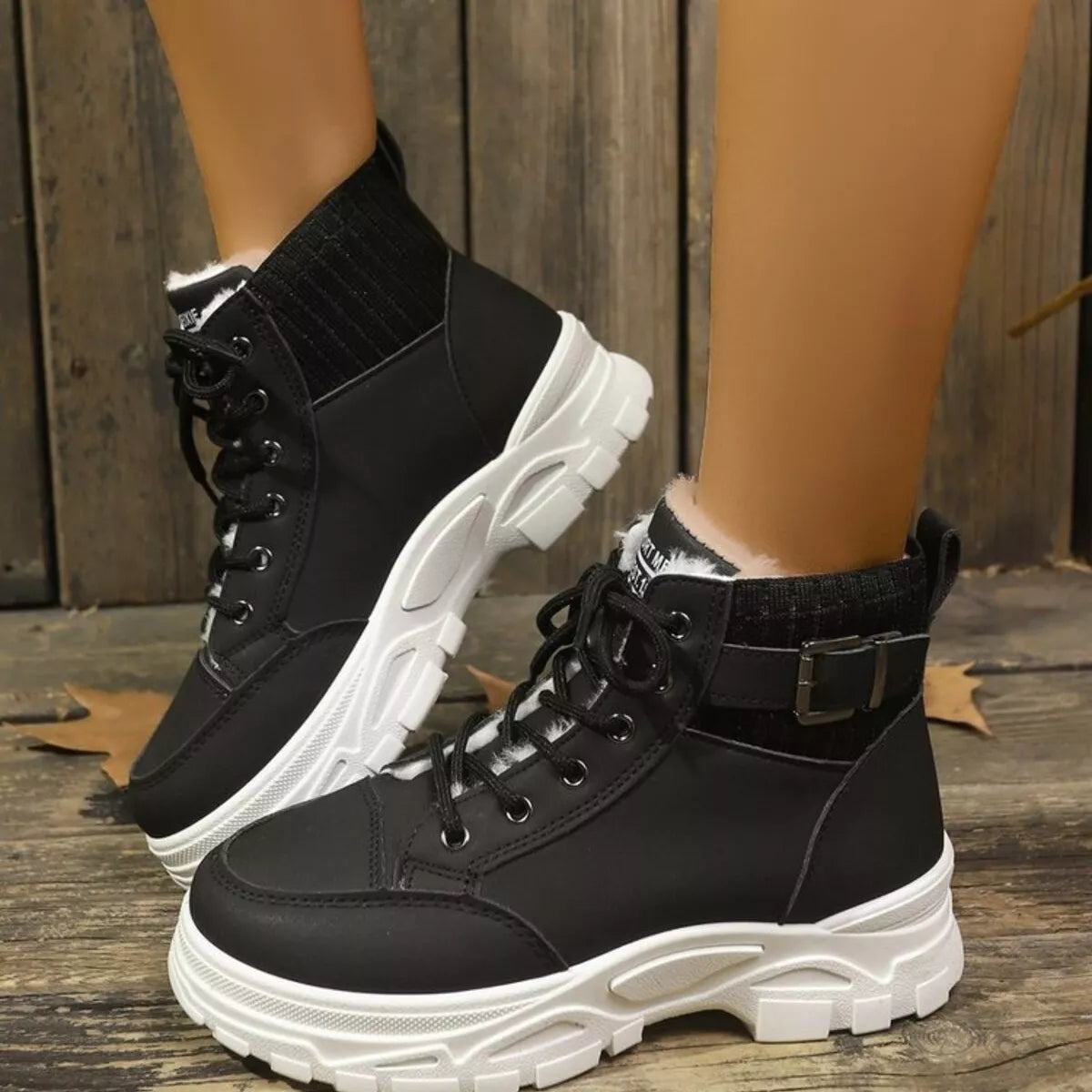 Plush Lining Lace Up Boots