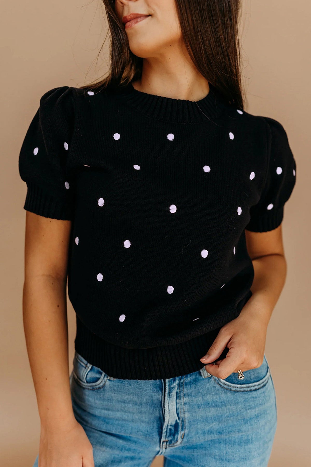 Polka Dot Bubble Short Sleeve Sweater