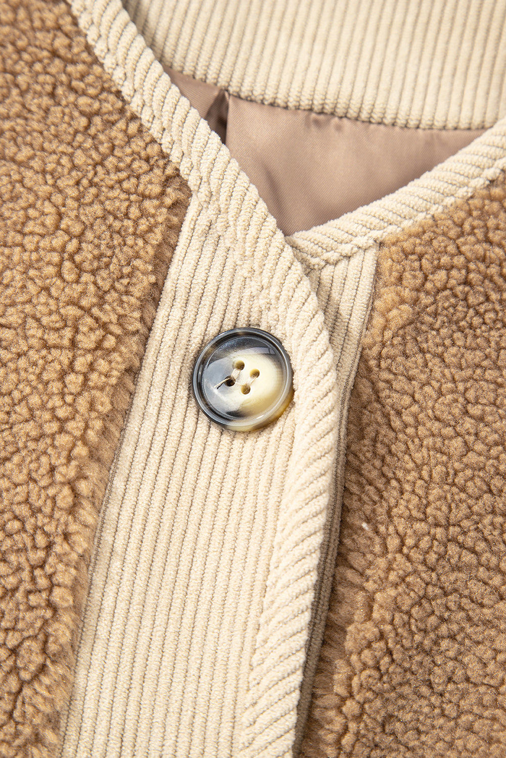 Fleece Corduroy Patchwork Button Up Jacket