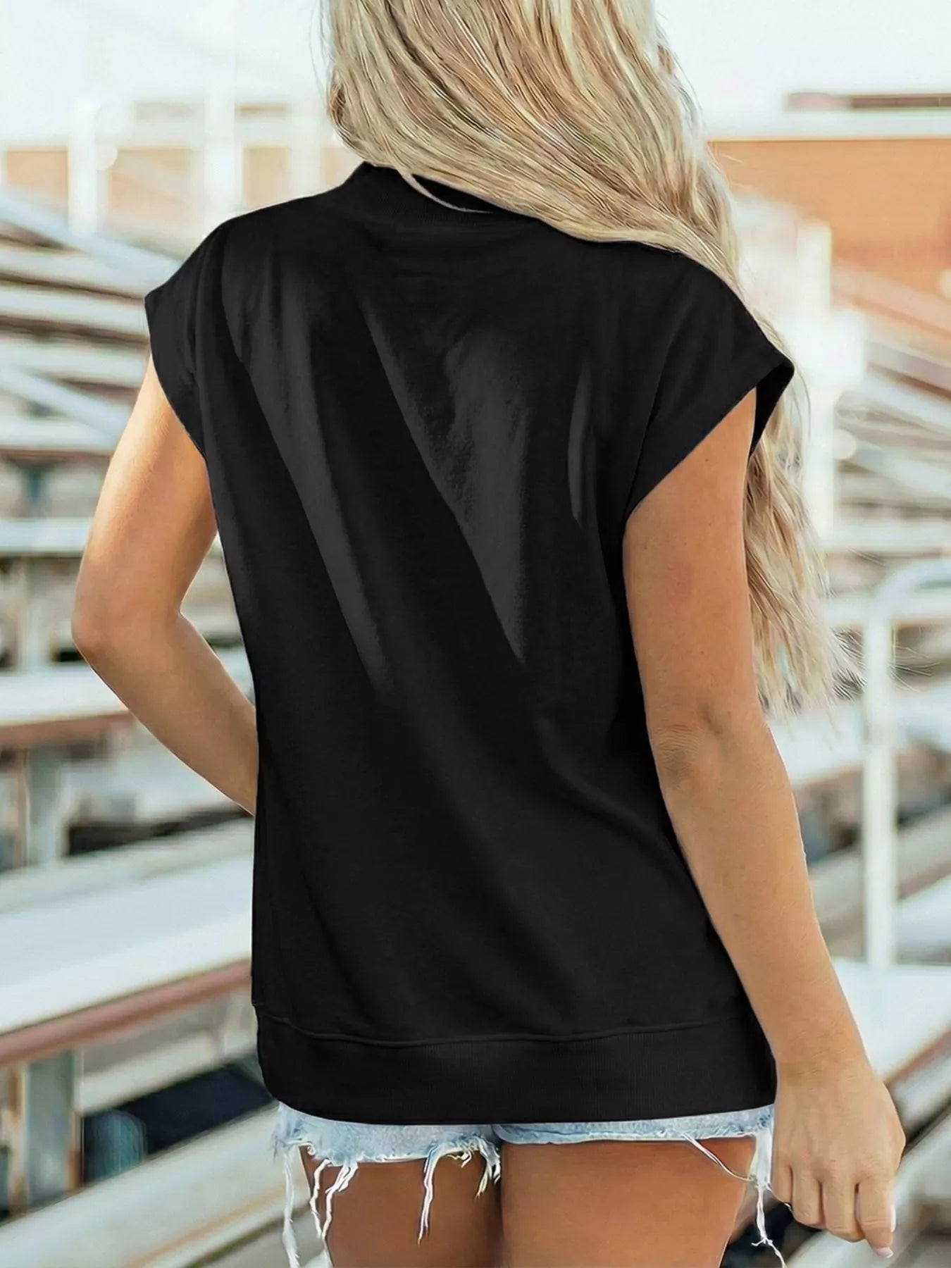 Mock Neck Cap Sleeve Blouse