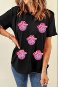 Cowboy Hat Disco Ball Patch Round Neck T-Shirt