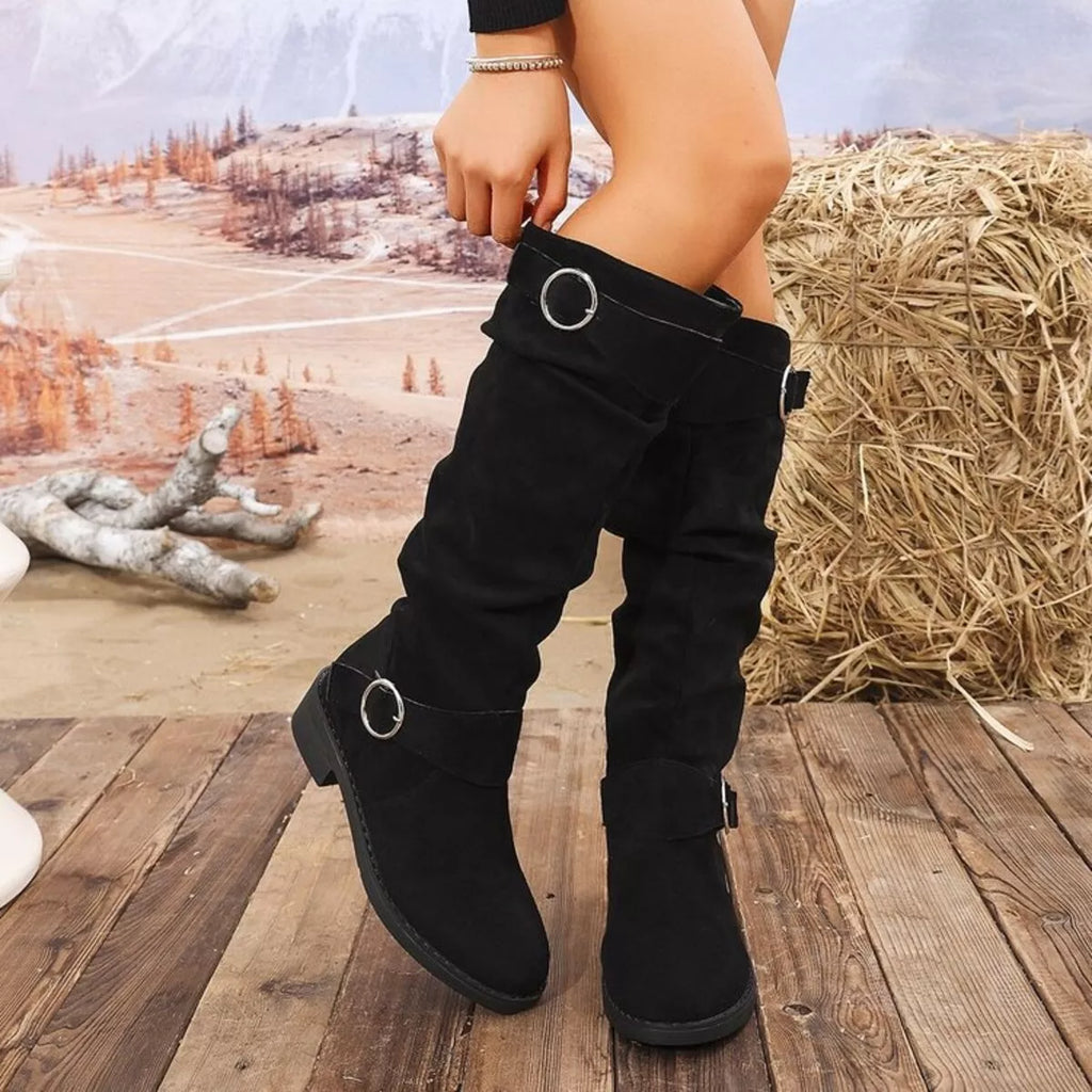 Point Toe Block Heels Slouch Boots