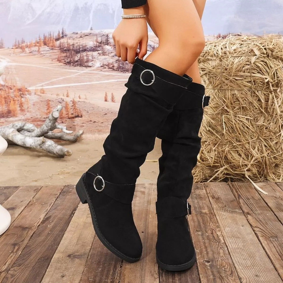 Point Toe Block Heels Slouch Boots