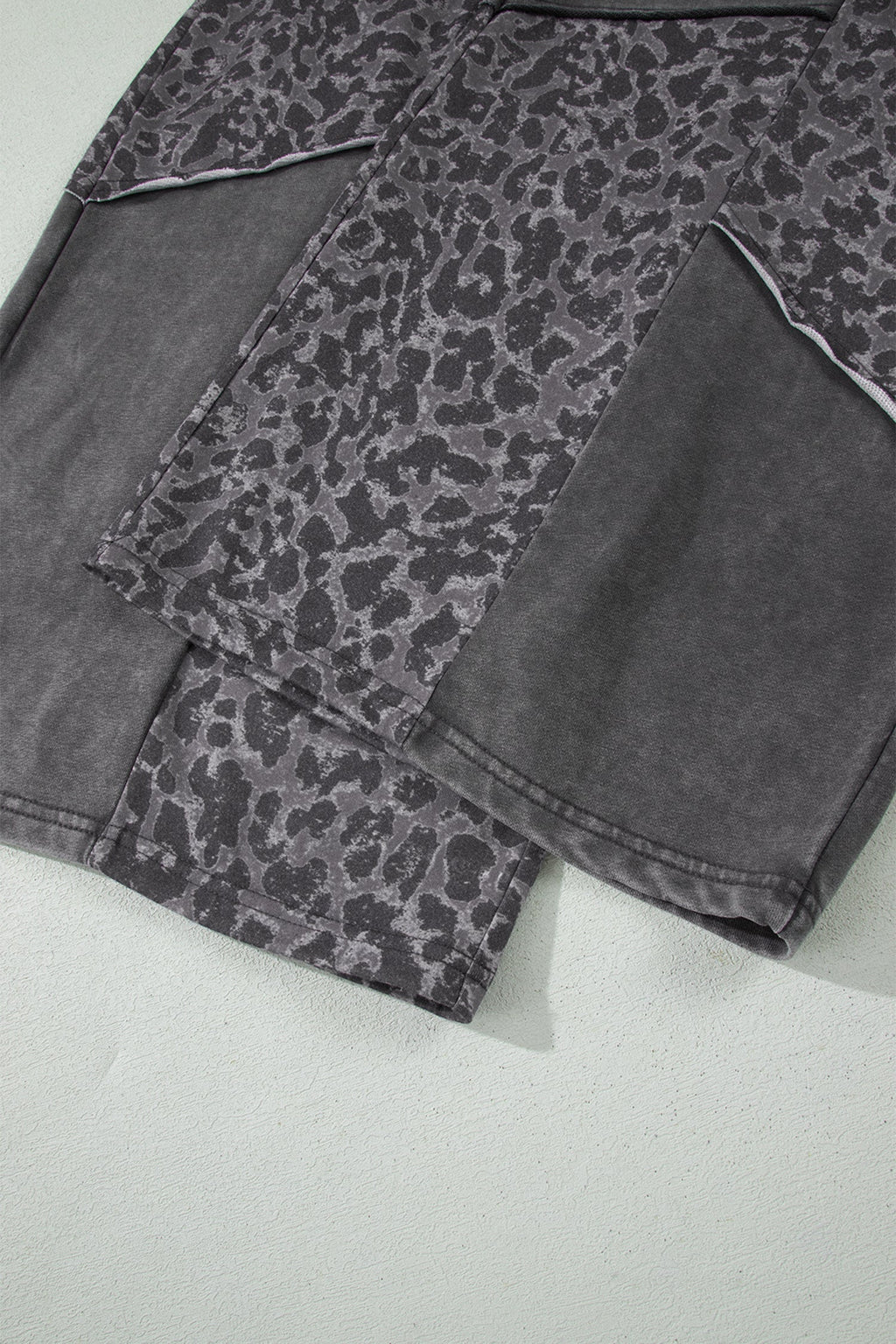 Dark Grey Plus Size Leopard Patchwork Mineral Wash Wide Leg Pants