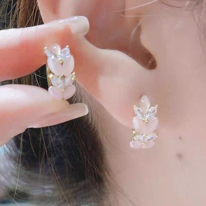 Wheat-ear Cats-eye Stone Minimalist Zircon Ear Clips