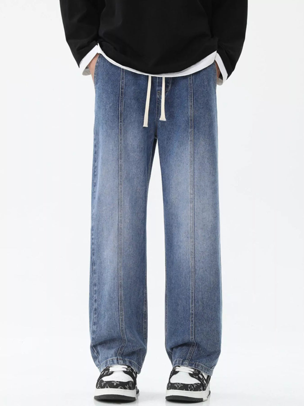 Men's Full Size Relaxed Fit Wide Leg Drawstring Jeans Plus Size