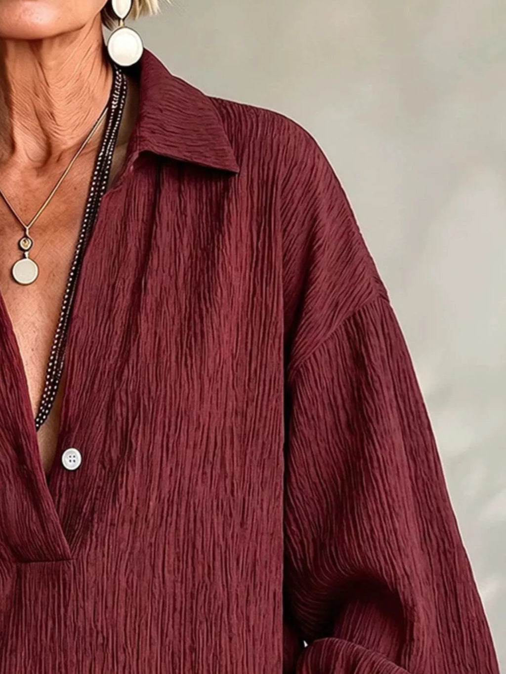 Full Size Textured Lantern Sleeves Blouse Plus Size