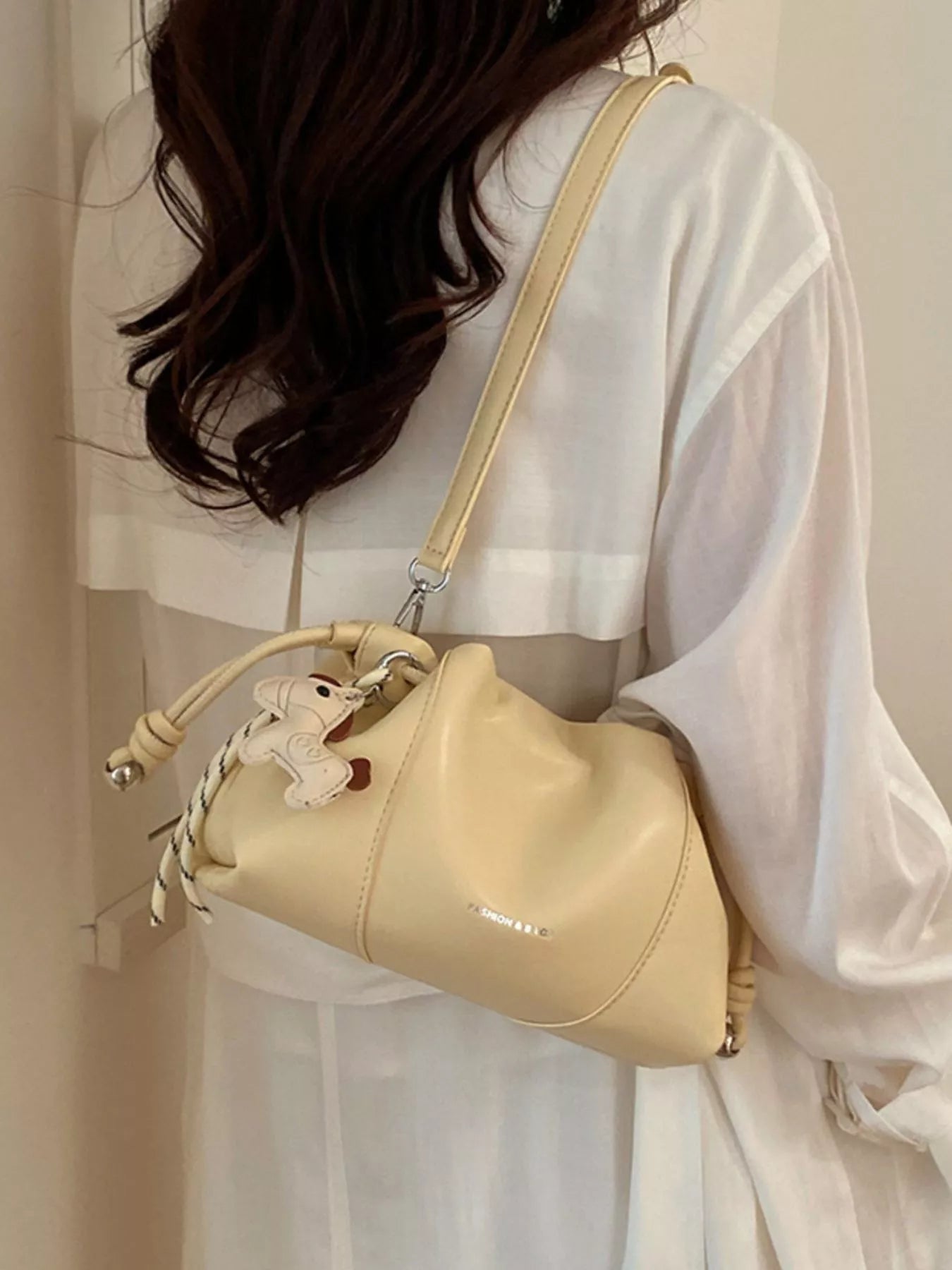 Drawstring Leather Crossbody Bag