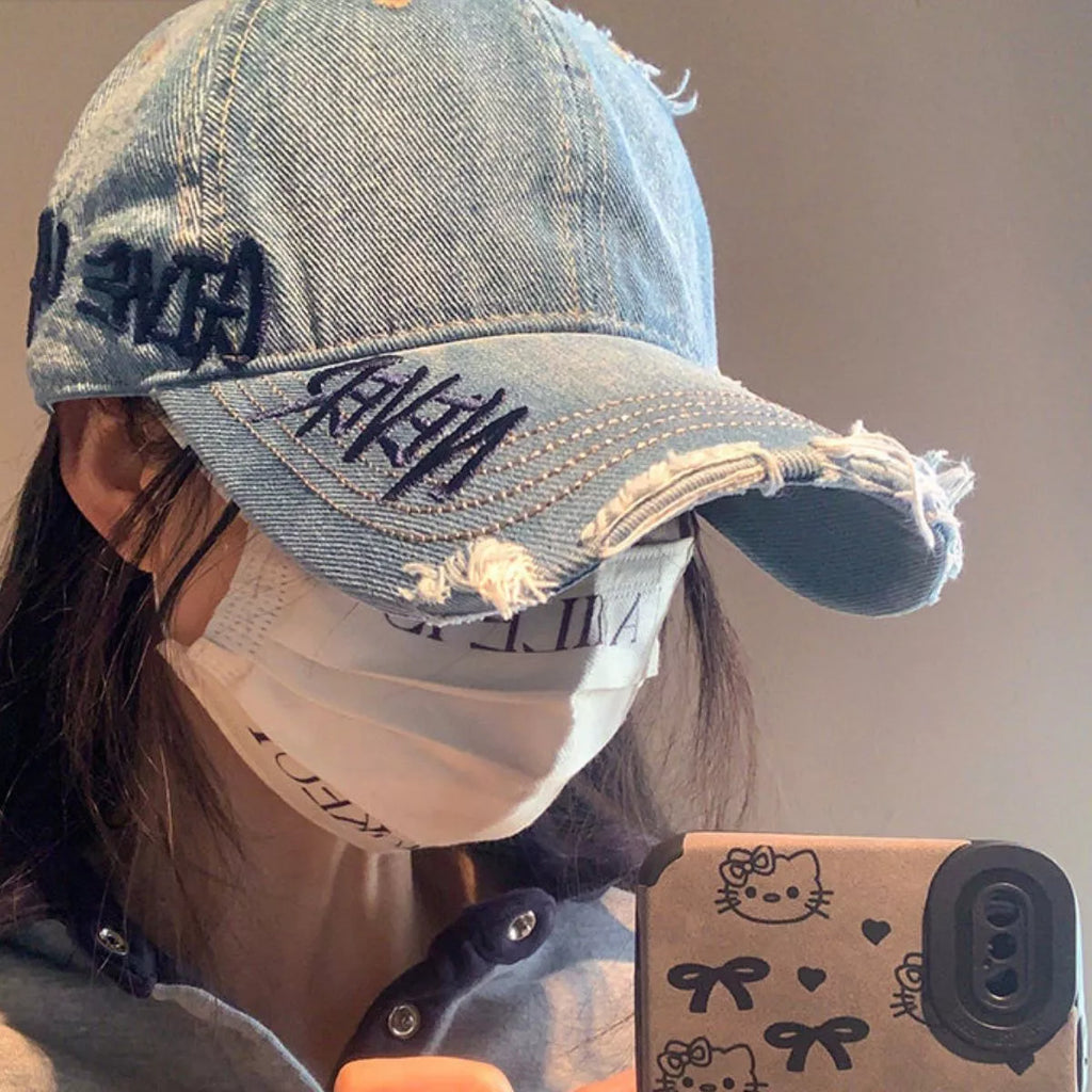 Distressed Letter Embroidered Baseball Cap