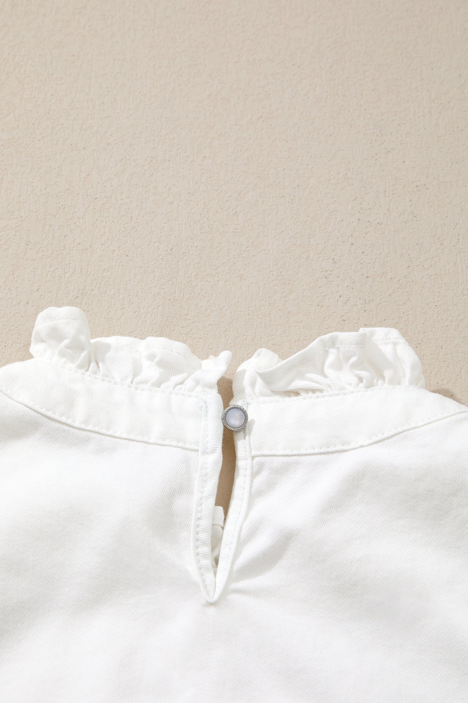 White Frilled Collar Flutter Sleeve Denim Top