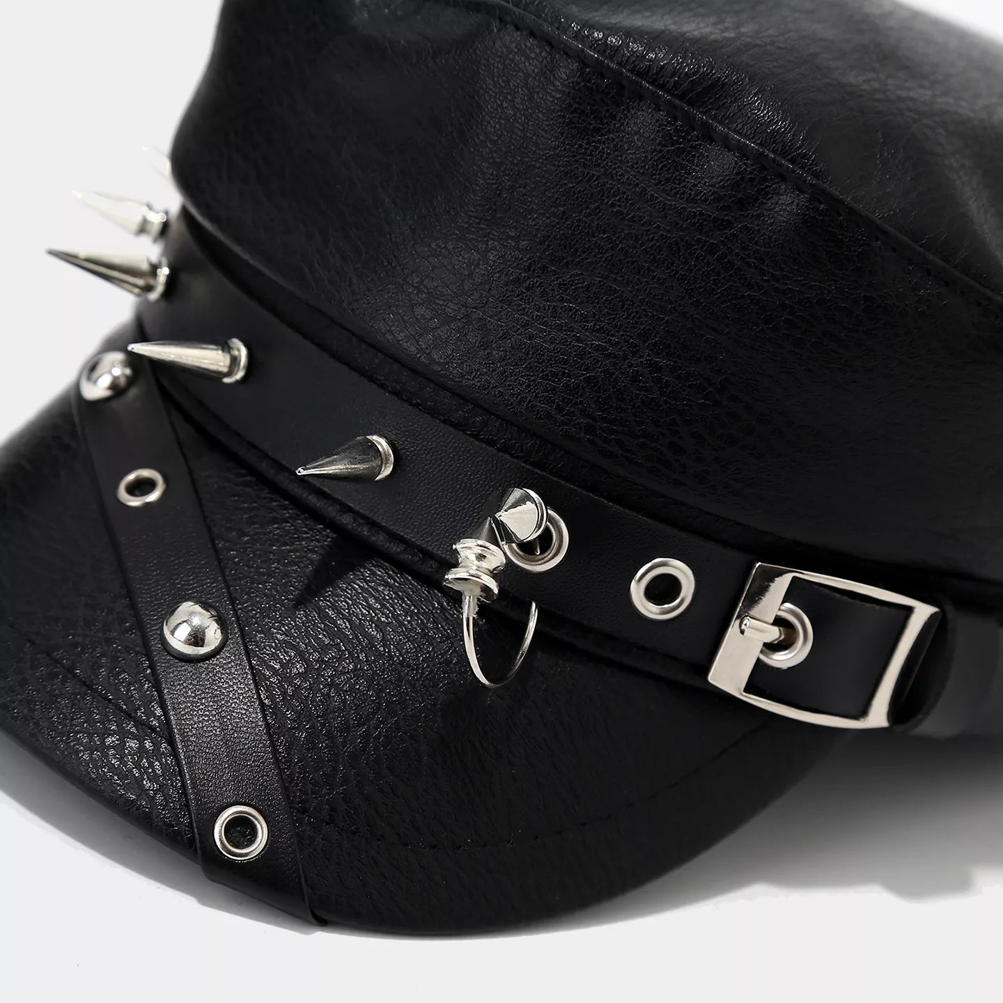 Studded Embellished Faux Leather Hat